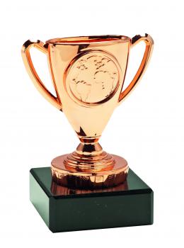 Minipokal Welt Gold - Silber - Bronze mit Henkel
