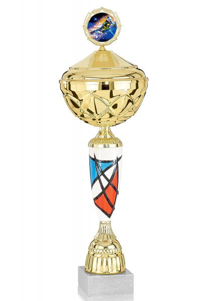 Pokal Muster rot - weiß - blau mit und ohne Deckel 48 cm - 25 cm